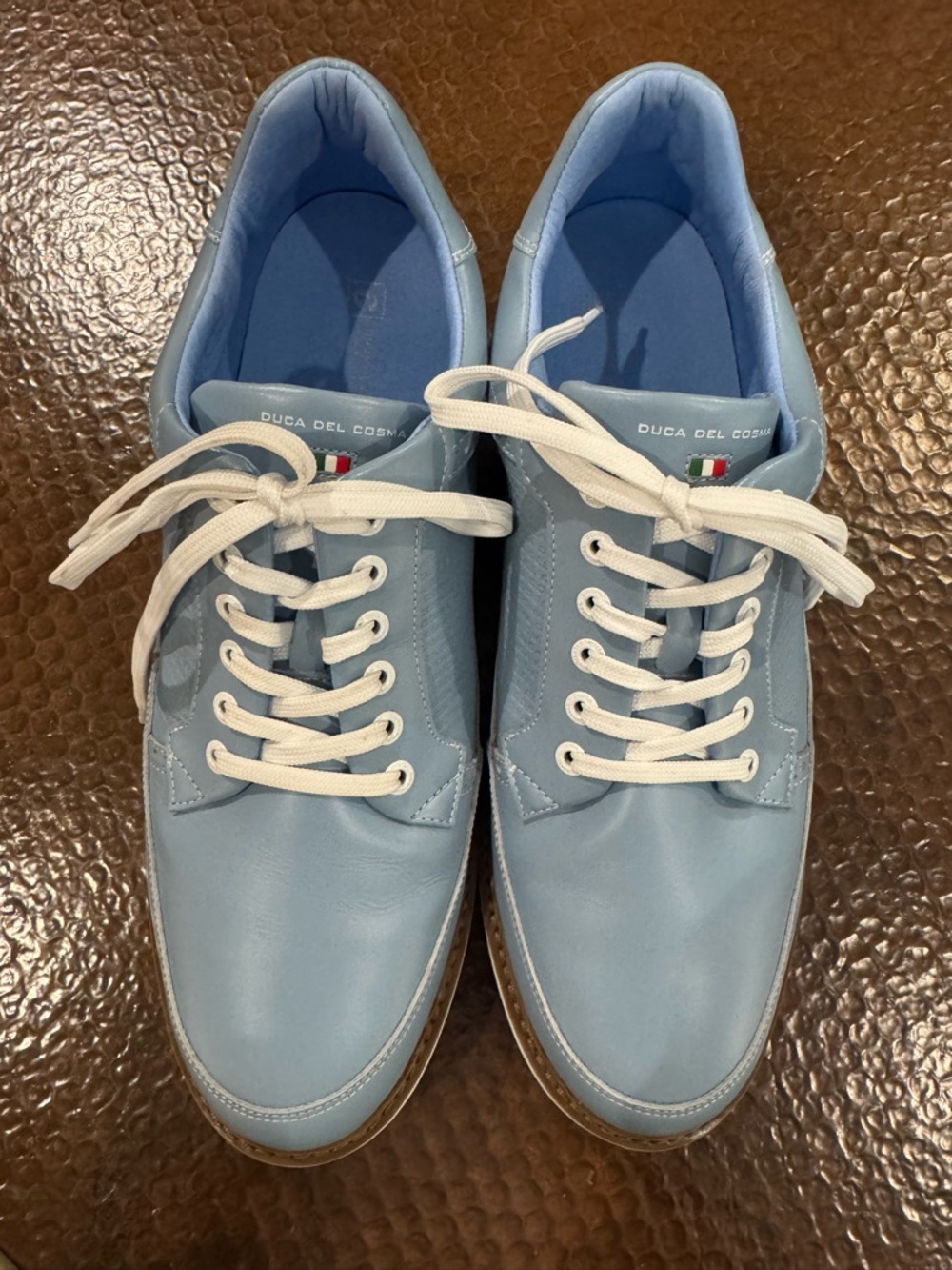 Duca Del Cosmo Davinci Men's Sky Blue Italian Leather Sneakers